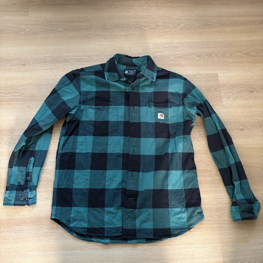 Men's Green Carhartt Button Down Shirt Size Large Relaxed Fit